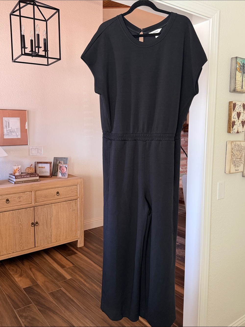 SPANX Black Short-Sleeve Wide-Leg Jumpsuit